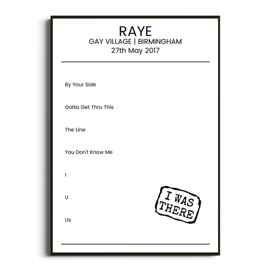 RAYE Birmingham 27 May 2017 Setlist Poster