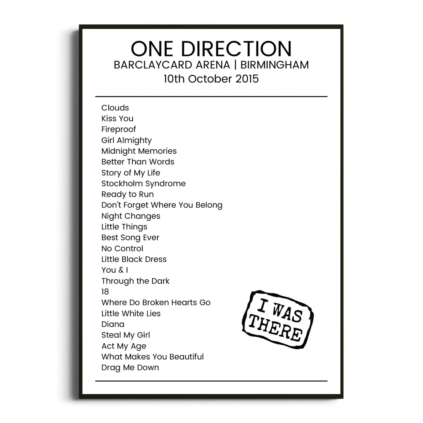 One Direction Birmingham 10 October 2015 Setlist Poster