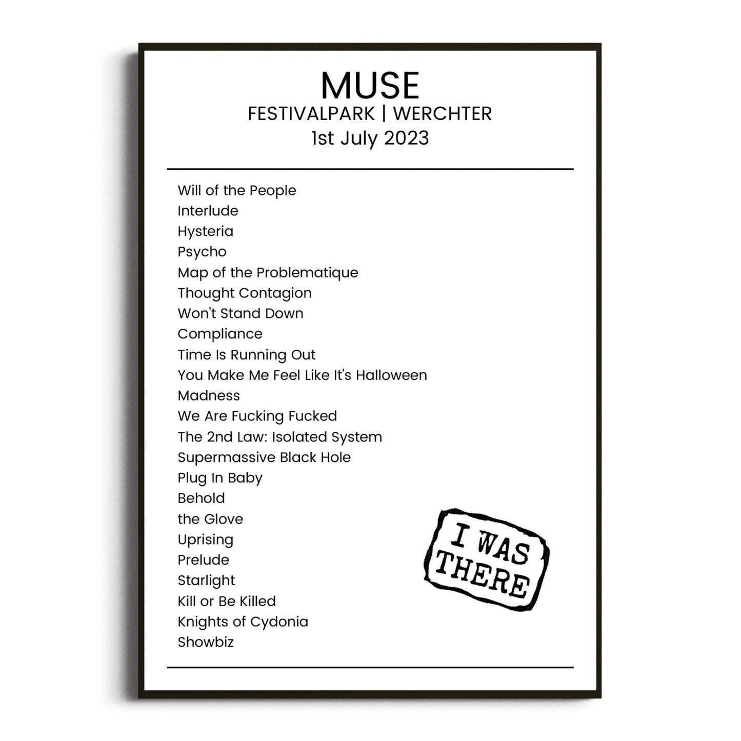 Muse Werchter 01 July 2023 Setlist Poster