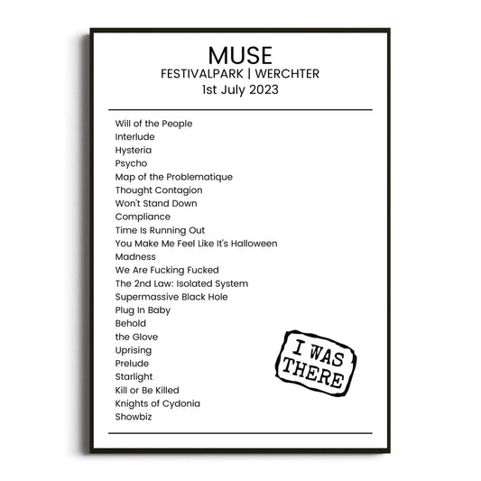 Muse Werchter 01 July 2023 Setlist Poster