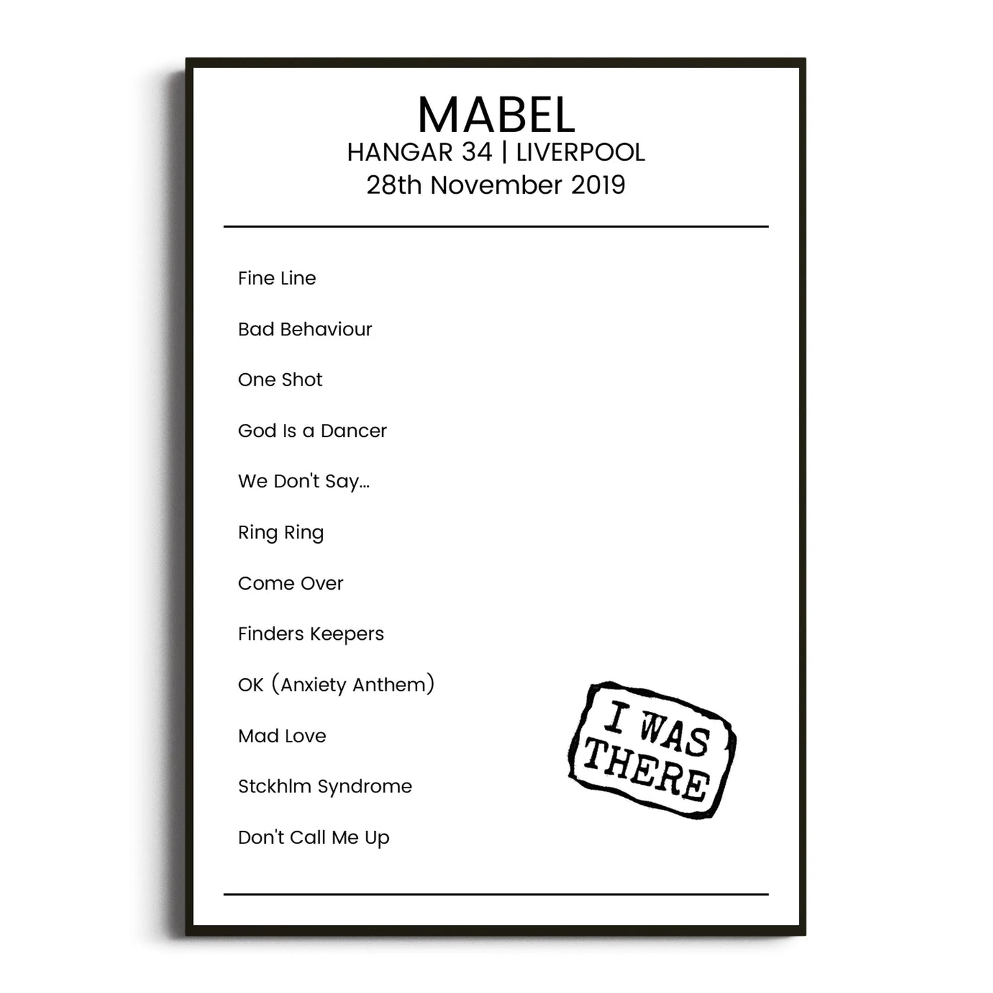 Mabel Liverpool 28 November 2019 Setlist Poster