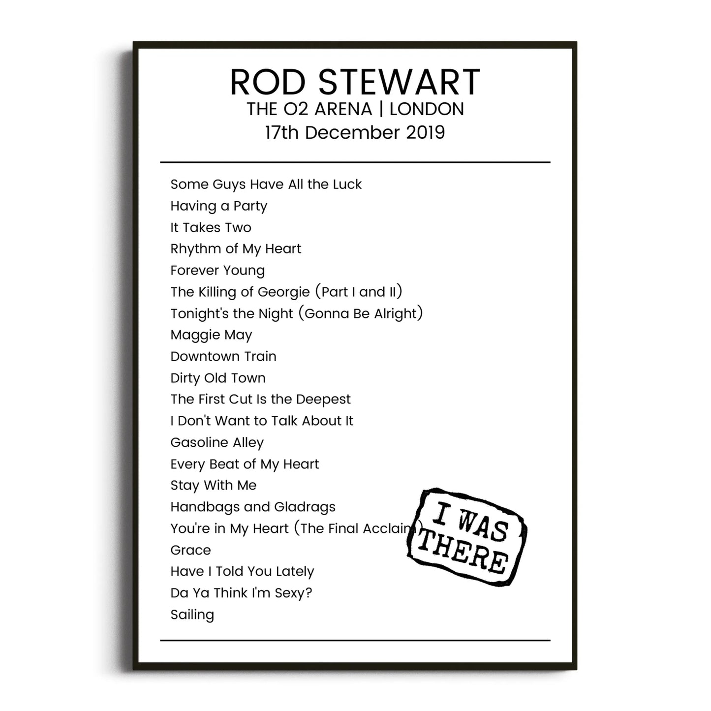 Rod Stewart London 17 December 2019 Setlist Poster