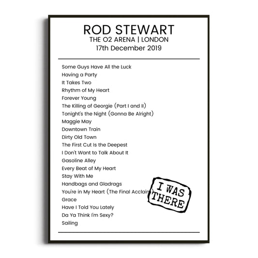 Rod Stewart London 17 December 2019 Setlist Poster