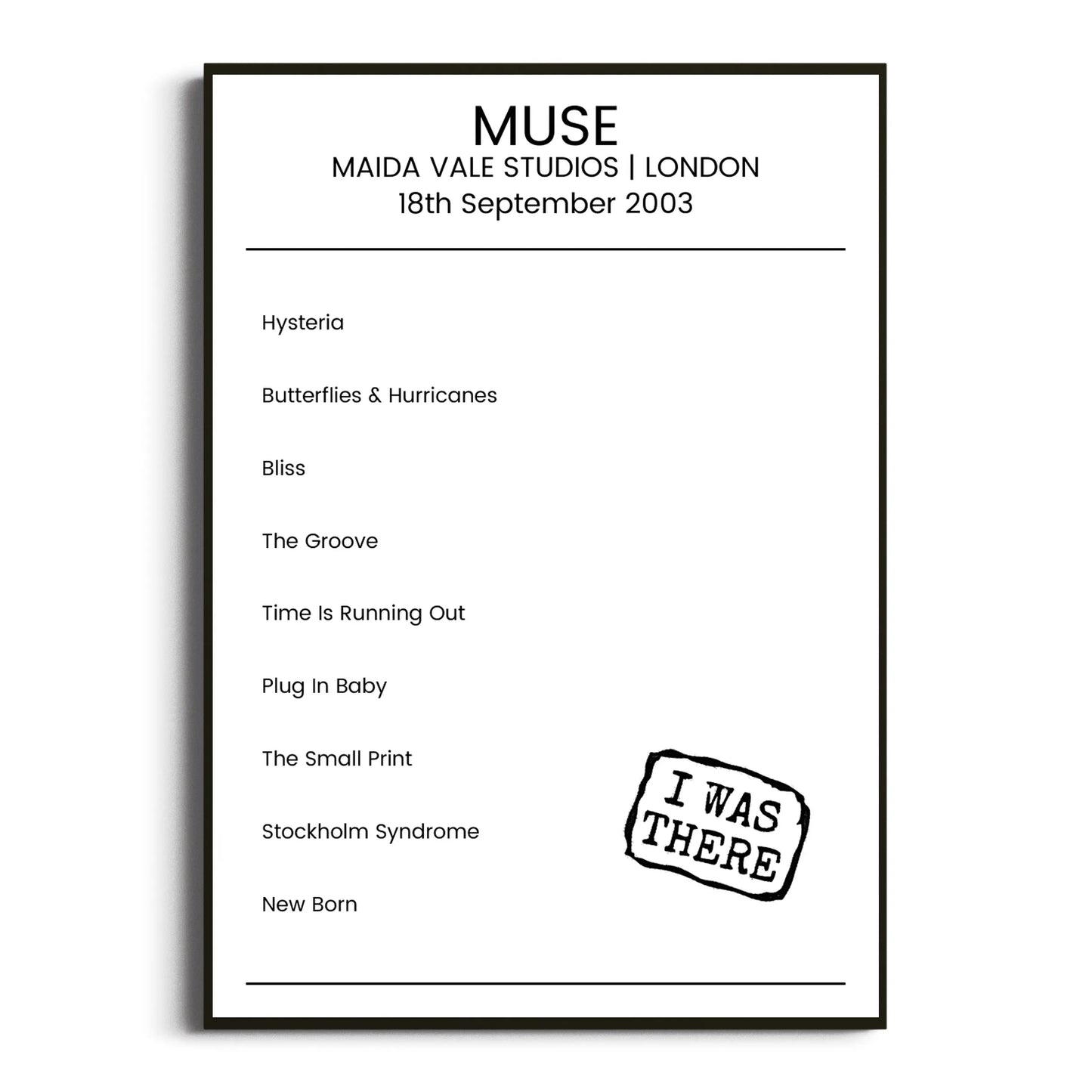 Muse London 18 September 2003 Setlist Poster