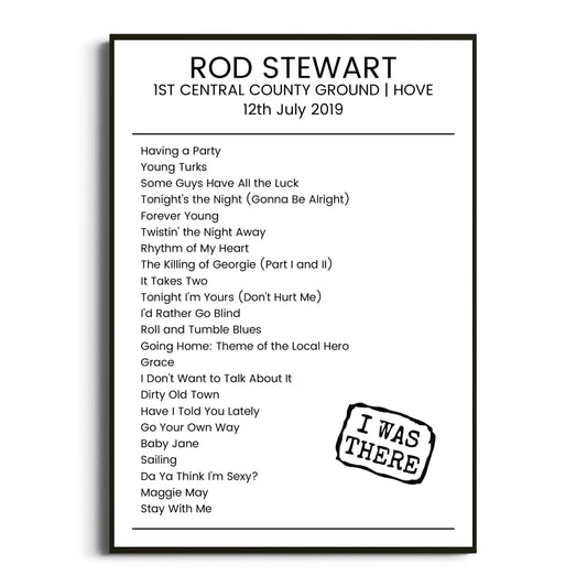 Rod Stewart Hove 12 July 2019 Setlist Poster