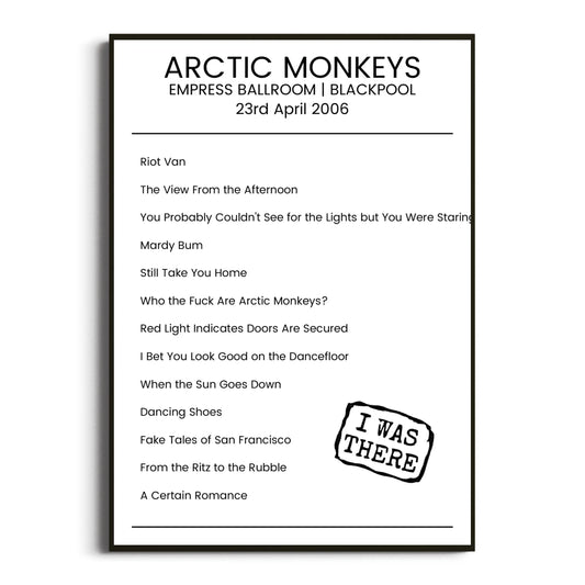 Arctic Monkeys Blackpool 23 April 2006 Setlist Poster