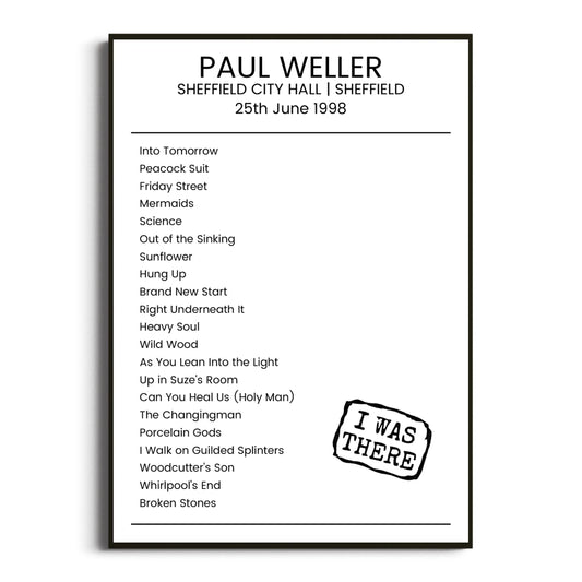 Paul Weller Sheffield 25 June 1998 Setlist Poster