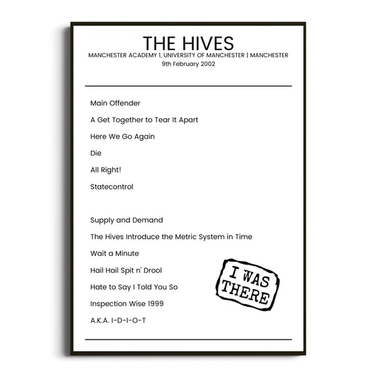 The Hives Manchester 09 February 2002 Setlist Poster