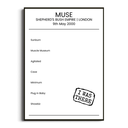 Muse London 09 May 2000 Setlist Poster