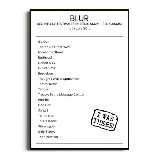 Blur Benicassim 18 July 2015 Setlist Poster