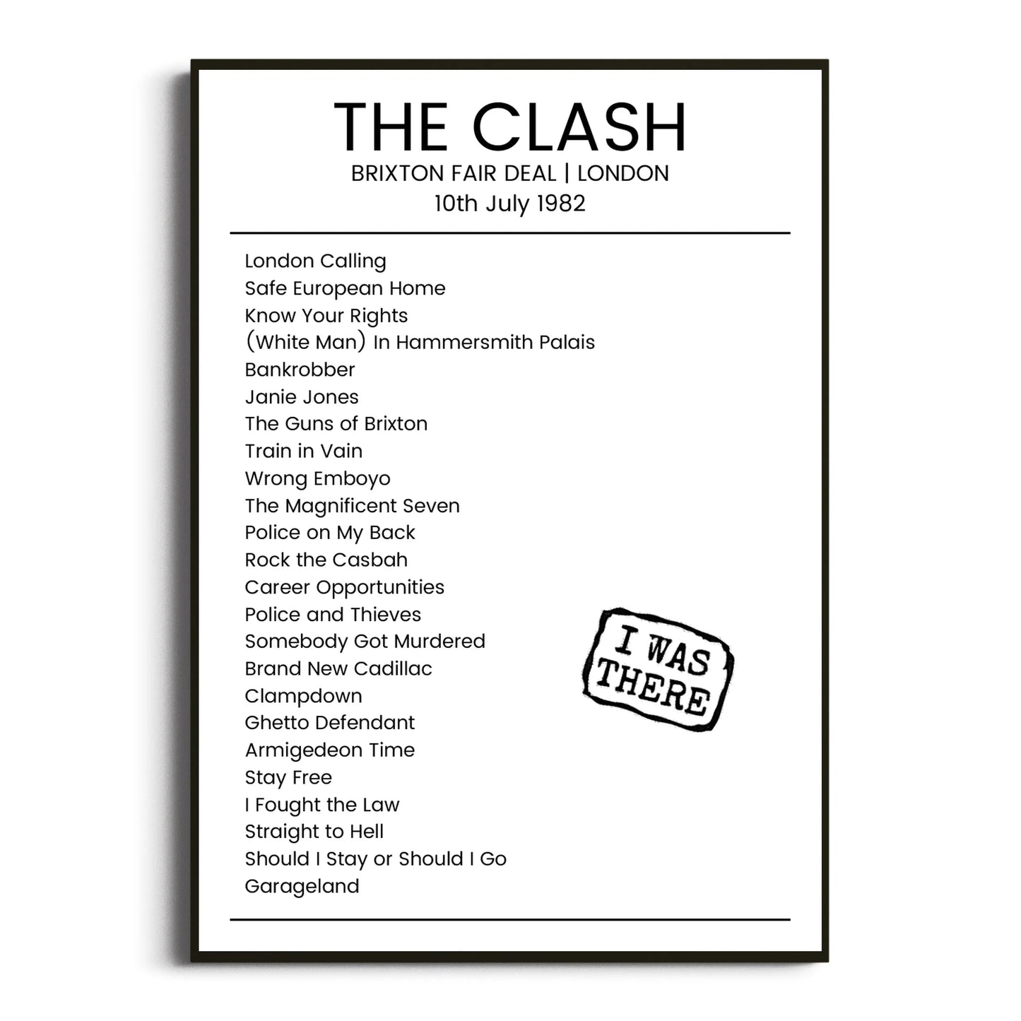 The Clash London 10 July 1982 Setlist Poster