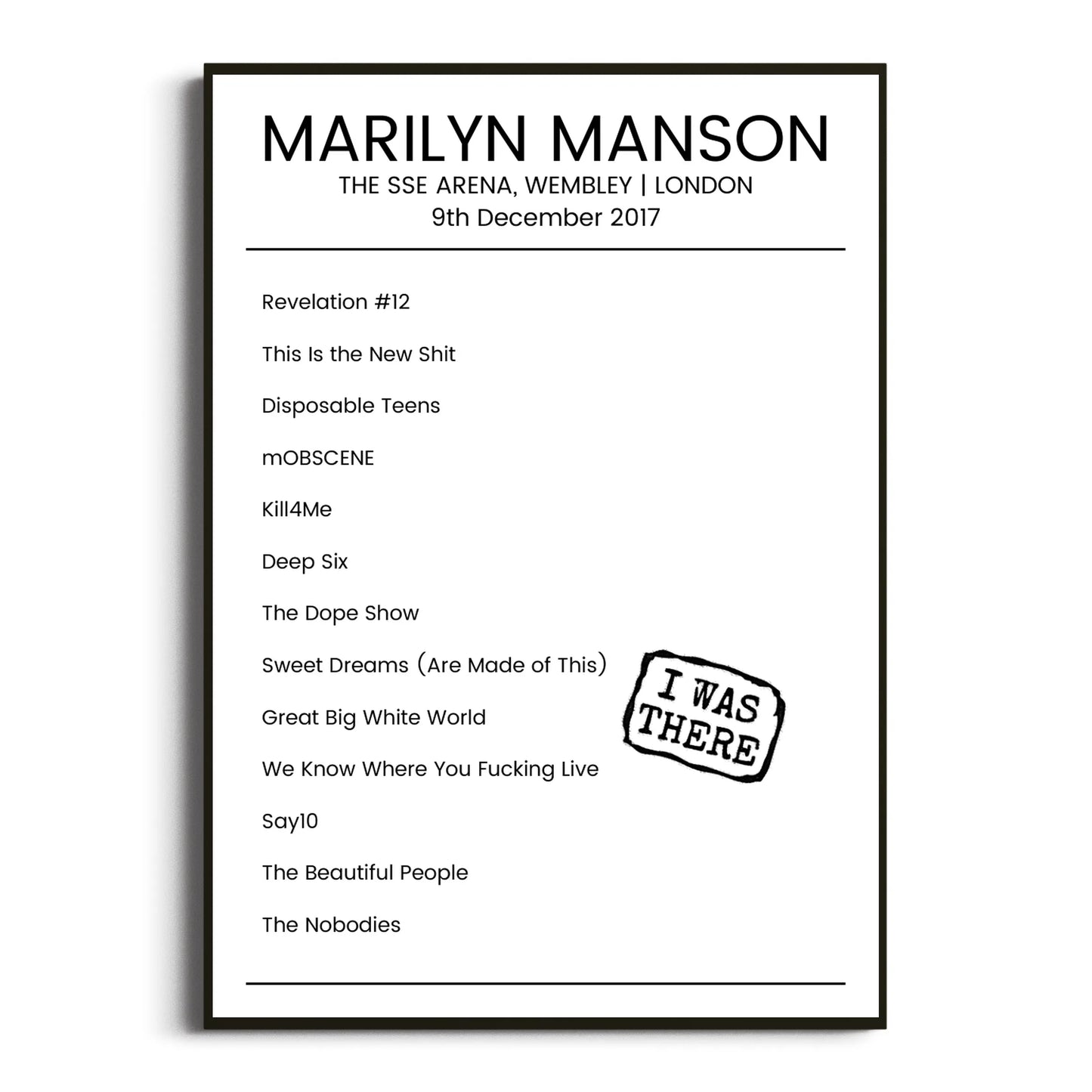 Marilyn Manson London 09 December 2017 Setlist Poster