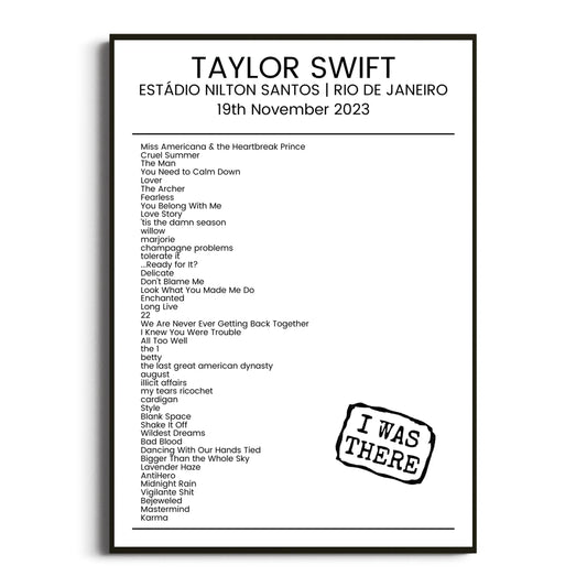 Taylor Swift Rio de Janeiro 19 November 2023 Setlist Poster