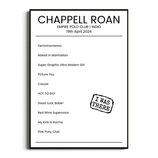 Chappell Roan Indio 19 April 2024 Setlist Poster