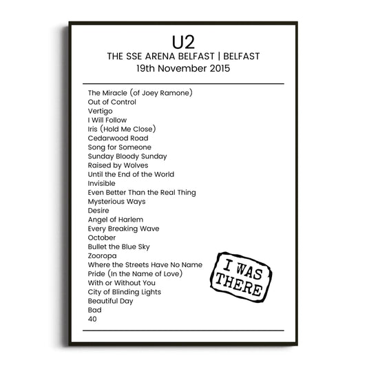 U2 Belfast 19 November 2015 Setlist Poster