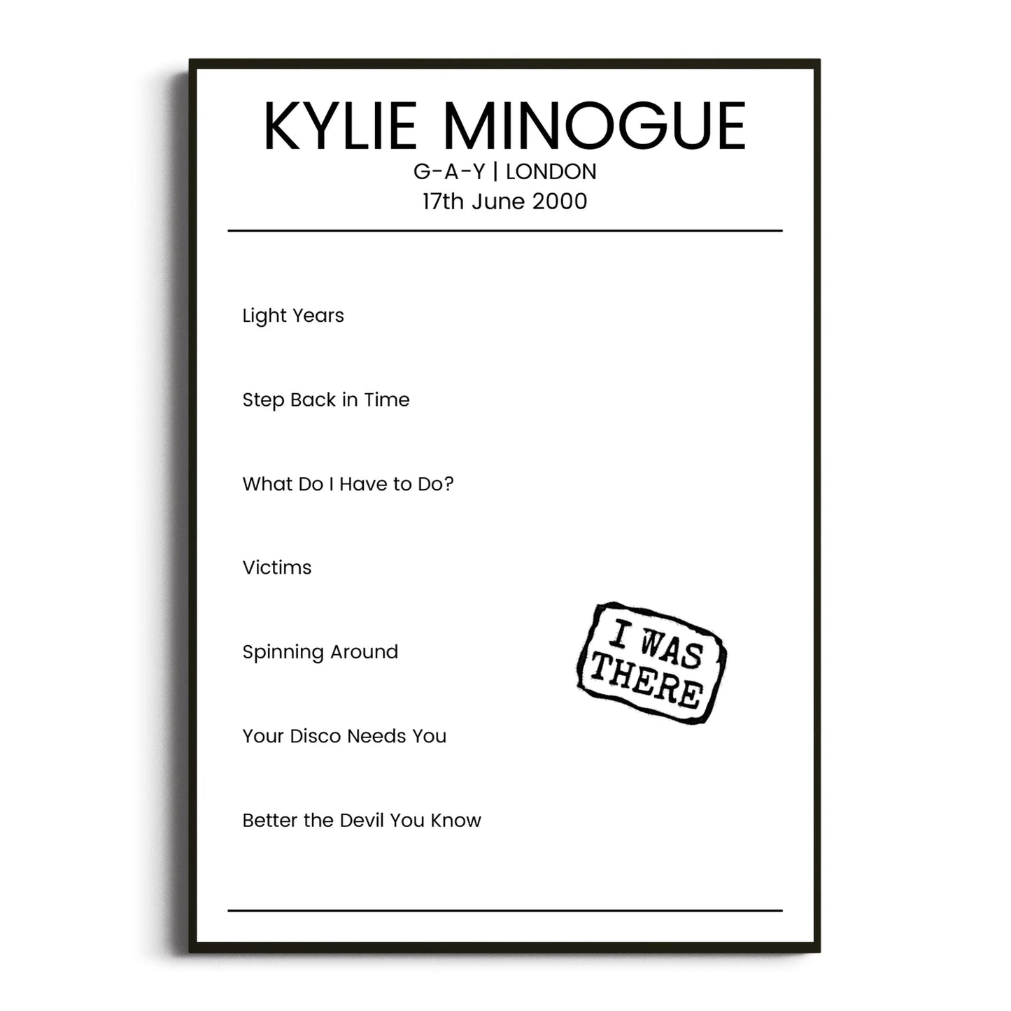 Kylie Minogue London 17 June 2000 Setlist Poster