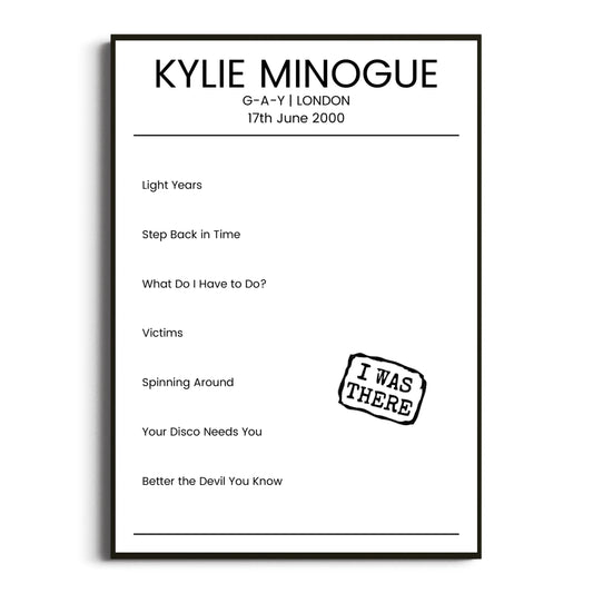 Kylie Minogue London 17 June 2000 Setlist Poster