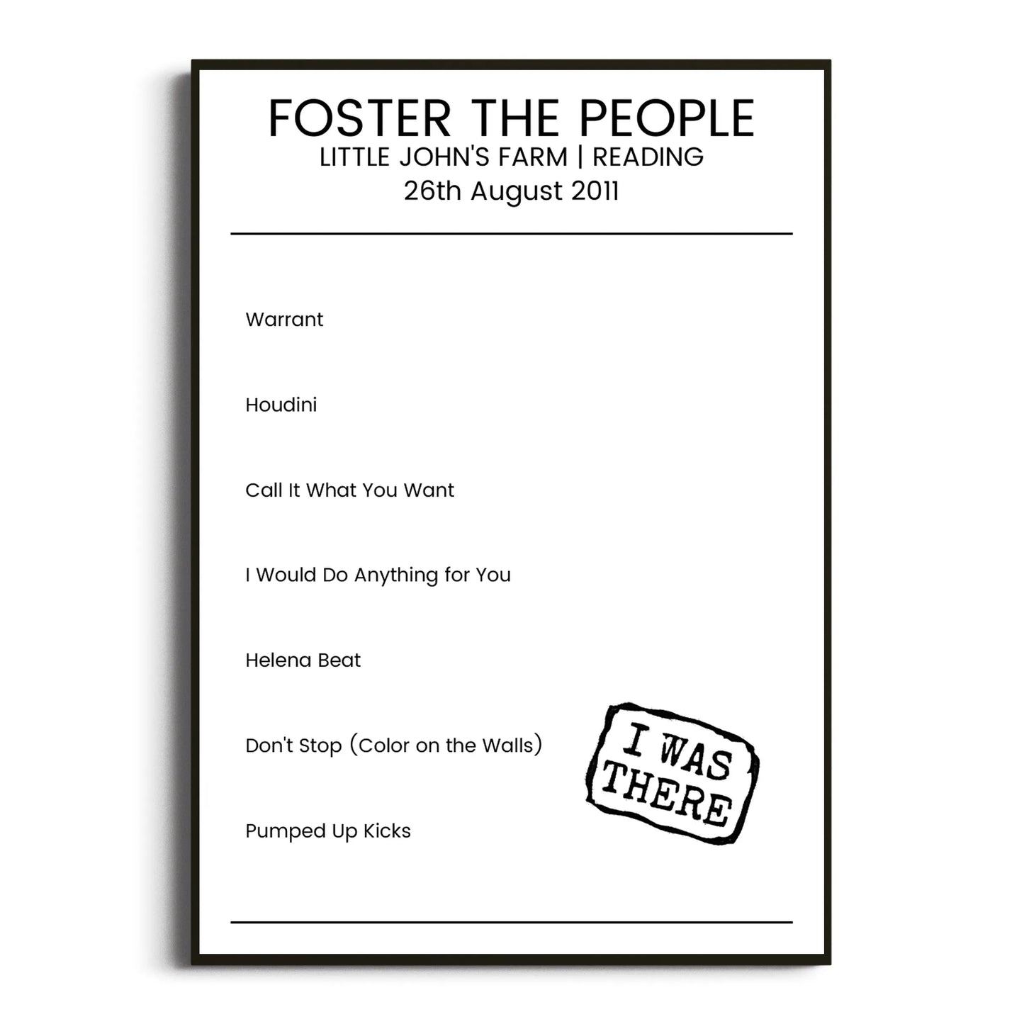 Foster the People Reading 26 August 2011 Setlist Poster