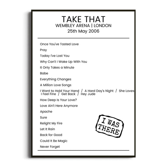 Take That London 25 May 2006 Setlist Poster