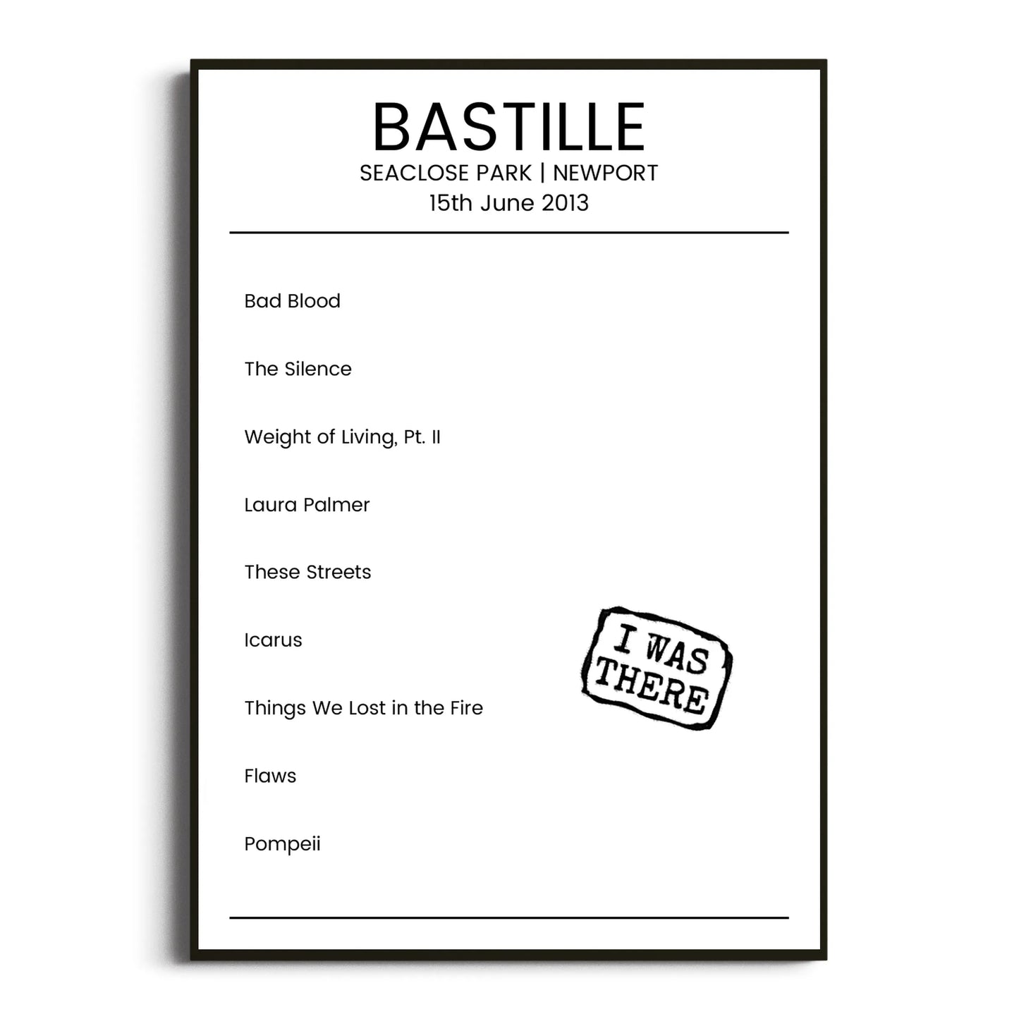 Bastille Newport 15 June 2013 Setlist Poster