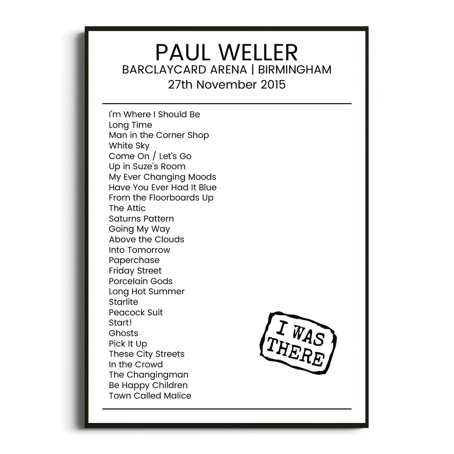 Paul Weller Birmingham 27 November 2015 Setlist Poster