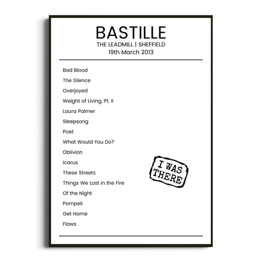 Bastille Sheffield 19 March 2013 Setlist Poster