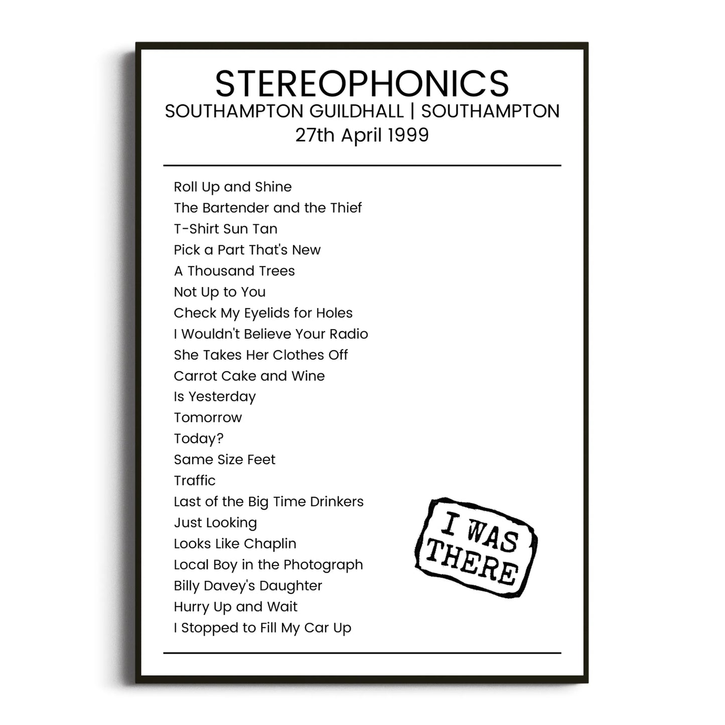 Stereophonics Southampton 27 April 1999 Setlist Poster