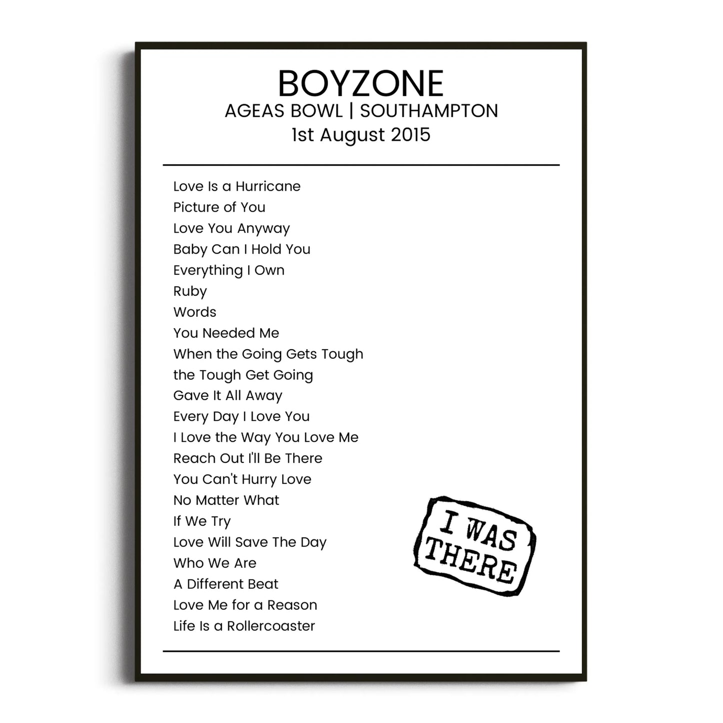 Boyzone Southampton 01 August 2015 Setlist Poster