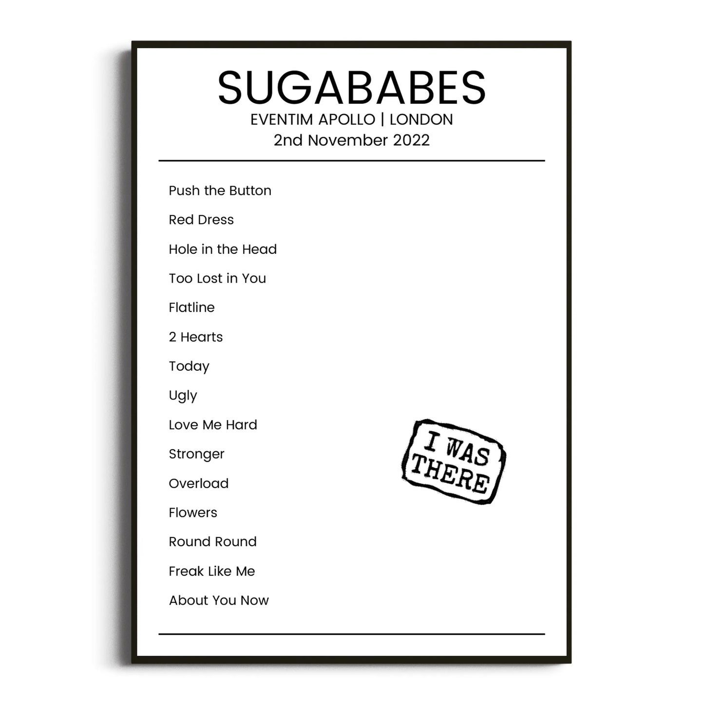 Sugababes London 02 November 2022 Setlist Poster