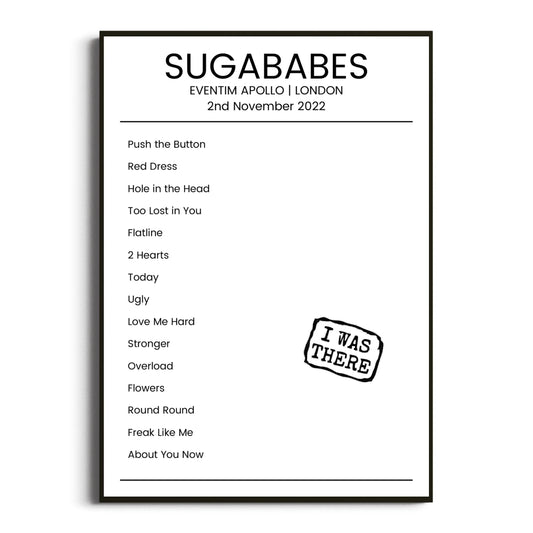 Sugababes London 02 November 2022 Setlist Poster