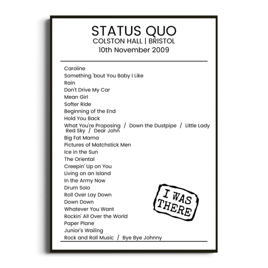 Status Quo Bristol 10 November 2009 Setlist Poster