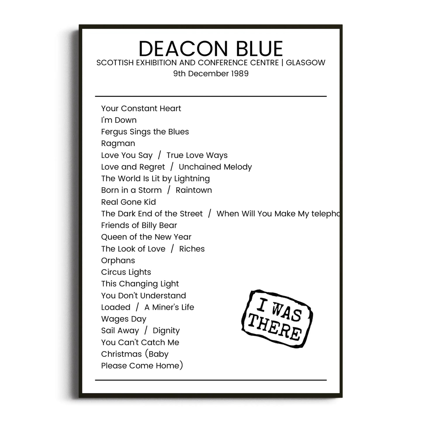 Deacon Blue Glasgow 09 December 1989 Setlist Poster