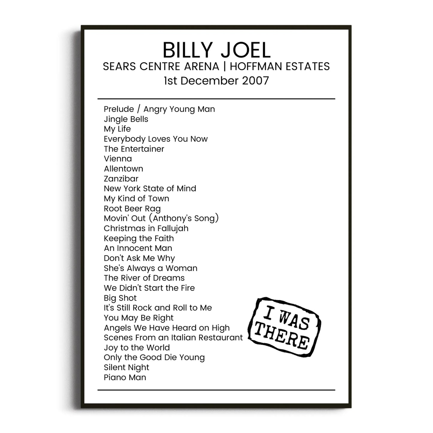 Billy Joel Hoffman Estates 01 December 2007 Setlist Poster