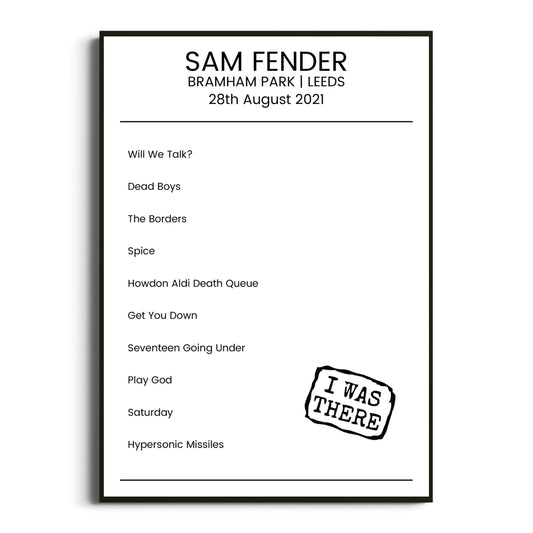 Sam Fender Leeds 28 August 2021 Setlist Poster