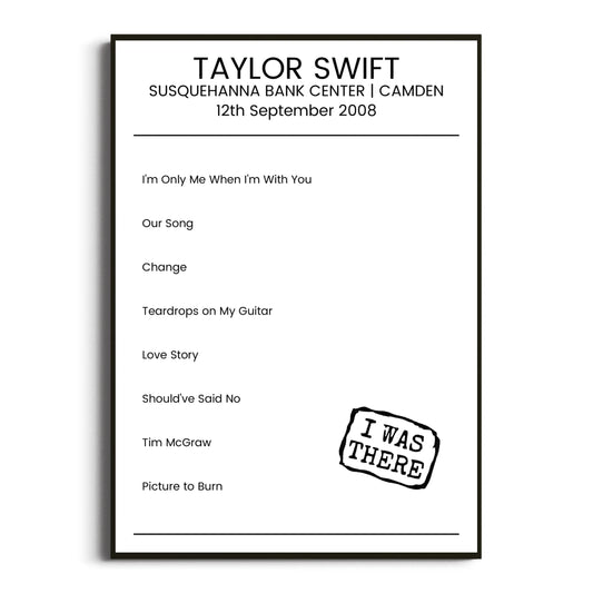 Taylor Swift Camden 12 September 2008 Setlist Poster