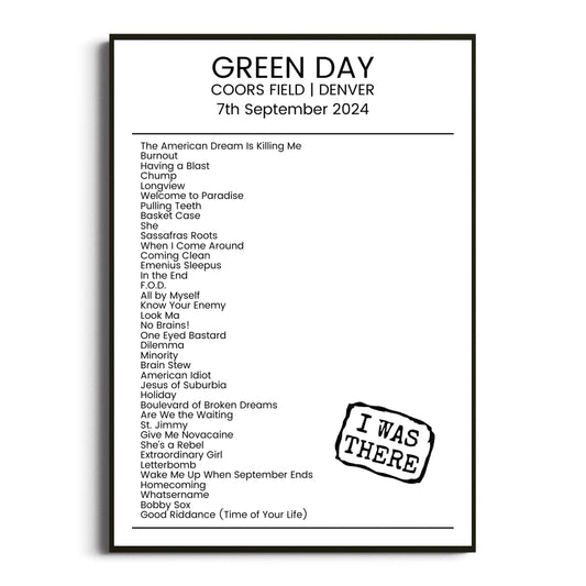 Green Day Denver 07 September 2024 Setlist Poster