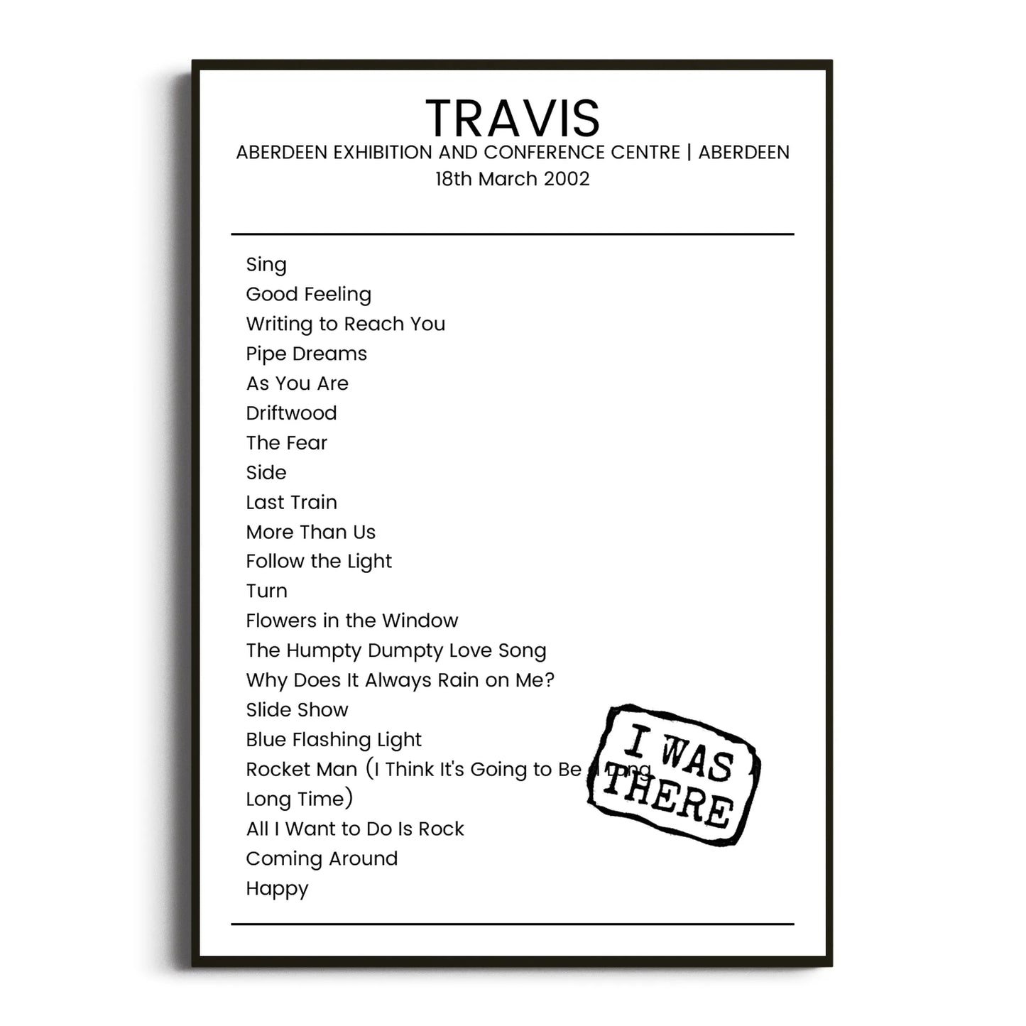 Travis Aberdeen 18 March 2002 Setlist Poster