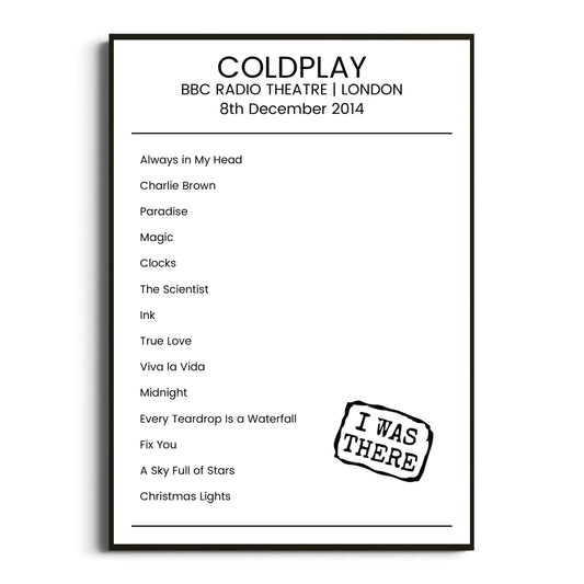 Coldplay London 08 December 2014 Setlist Poster