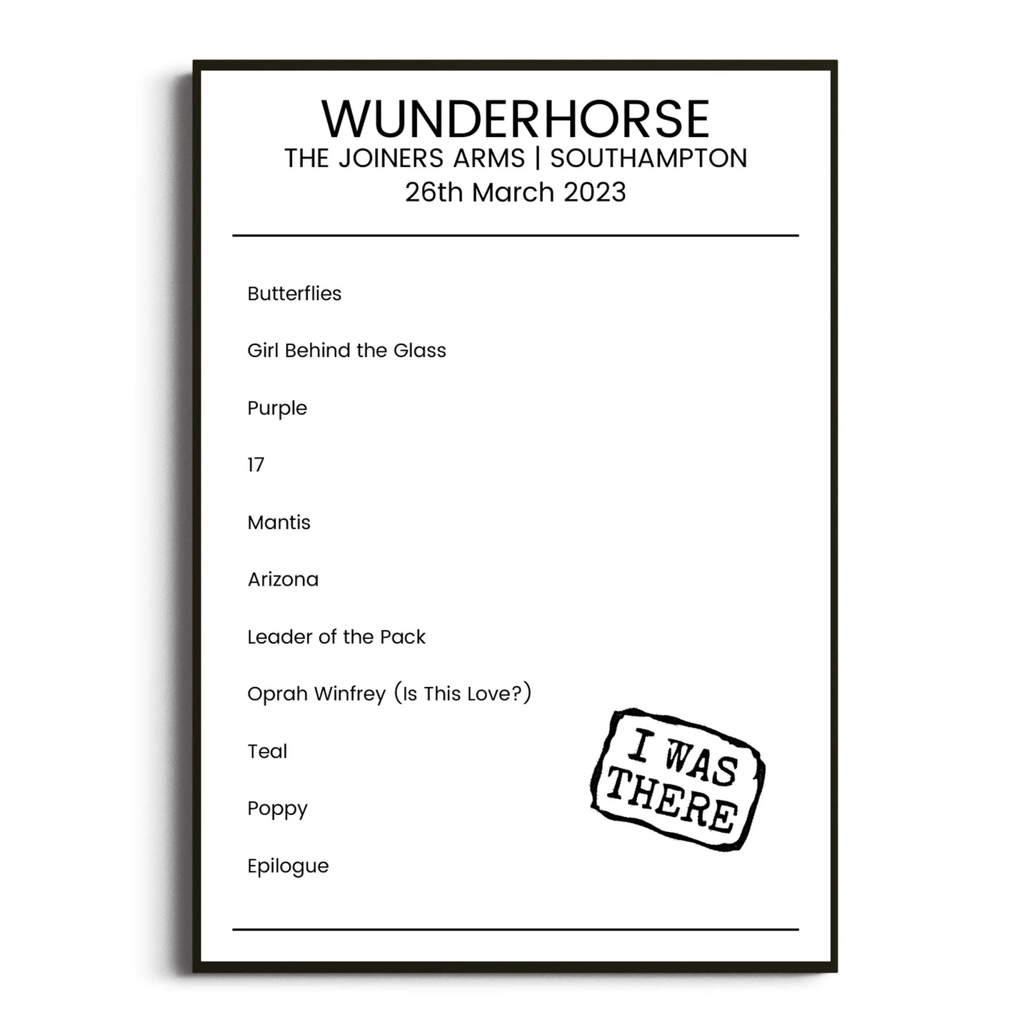 Wunderhorse Southampton 26 March 2023 Setlist Poster