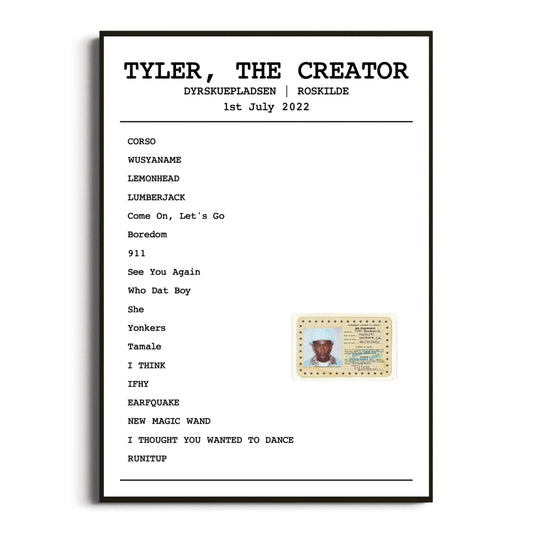 Tyler, The Creator Roskilde 01 July 2022 Setlist Poster