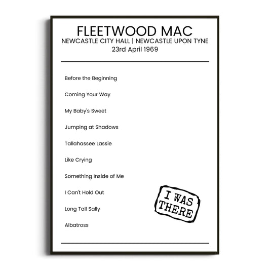 Fleetwood Mac Newcastle upon Tyne 23 April 1969 Setlist Poster