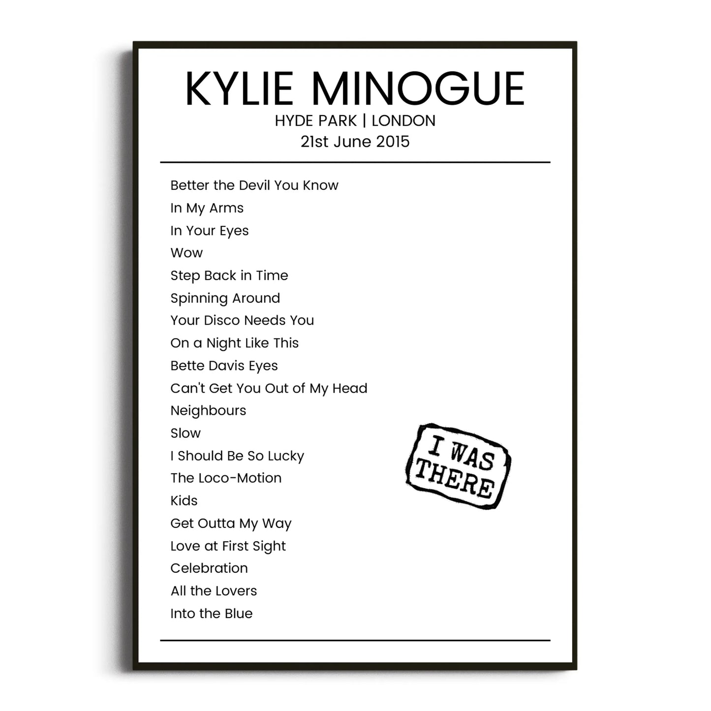 Kylie Minogue London 21 June 2015 Setlist Poster