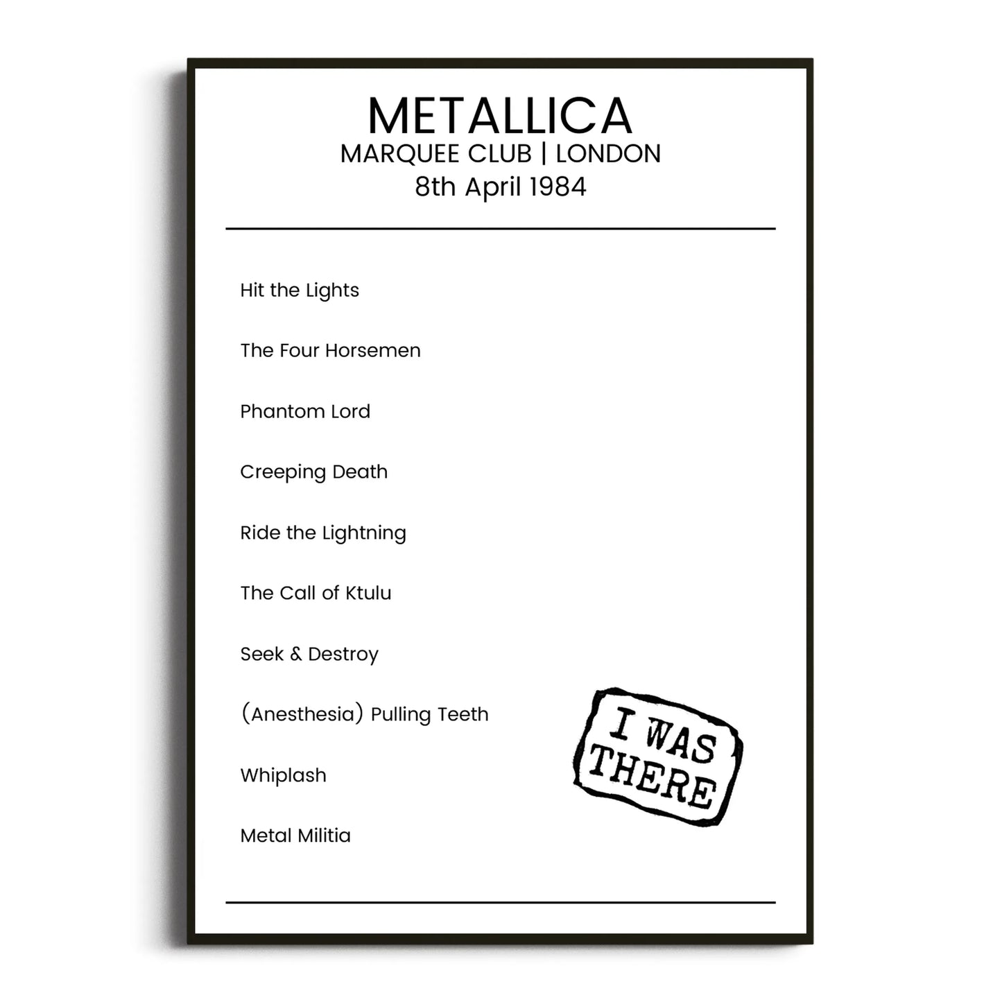 Metallica London 08 April 1984 Setlist Poster