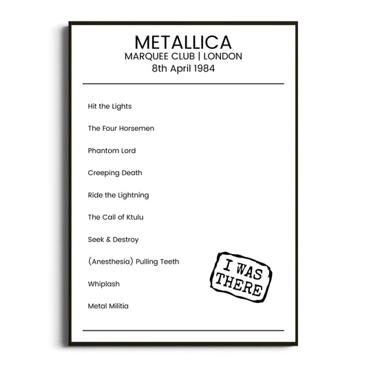 Metallica London 08 April 1984 Setlist Poster