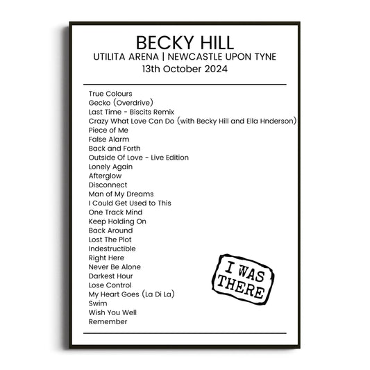 Becky Hill Newcastle upon Tyne 13 October 2024 Setlist Poster