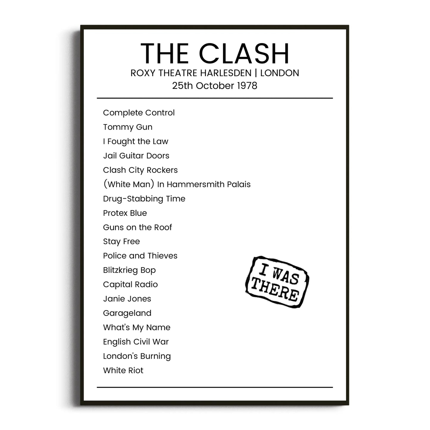 The Clash London 25 October 1978 Setlist Poster