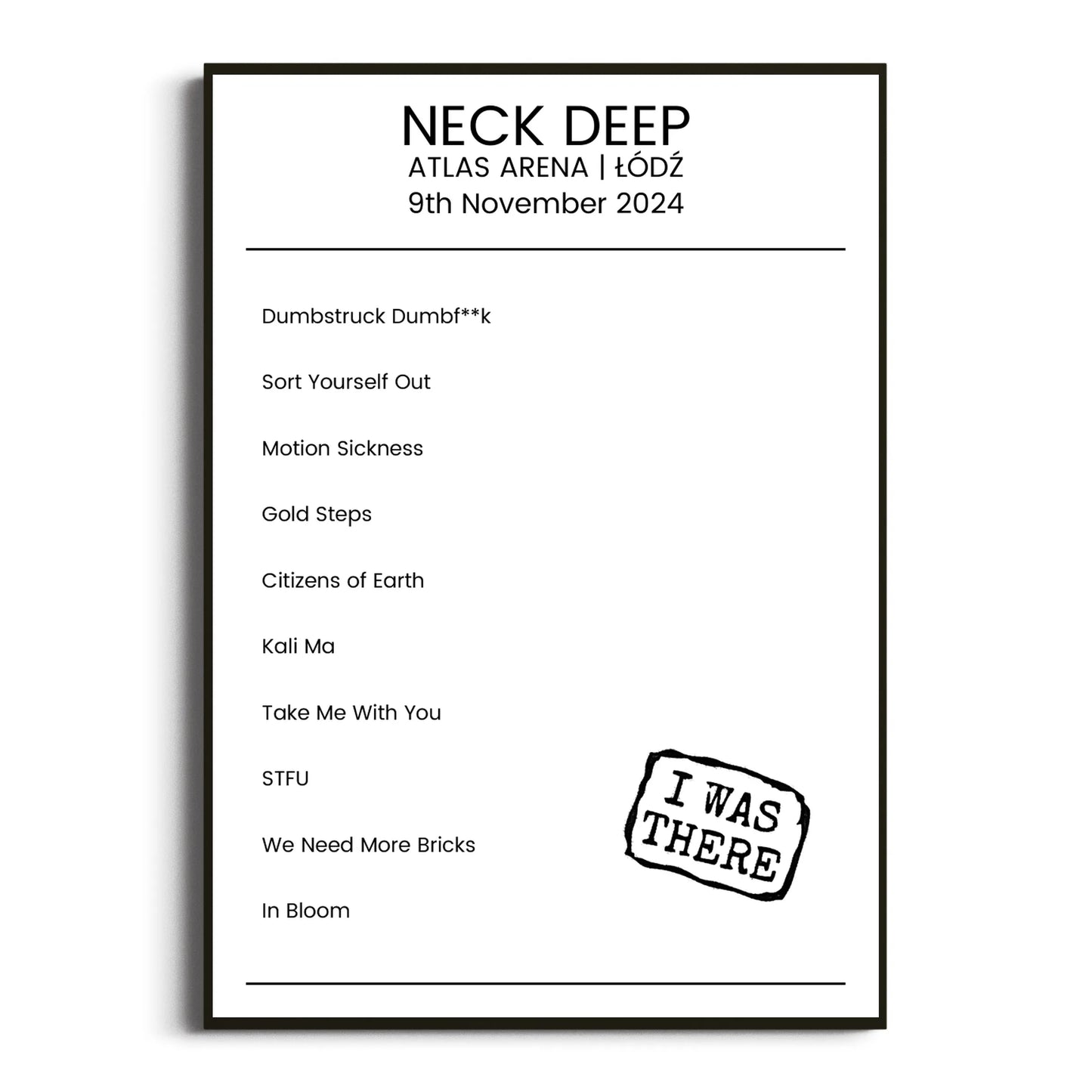 Neck Deep Łódź 09 November 2024 Setlist Poster