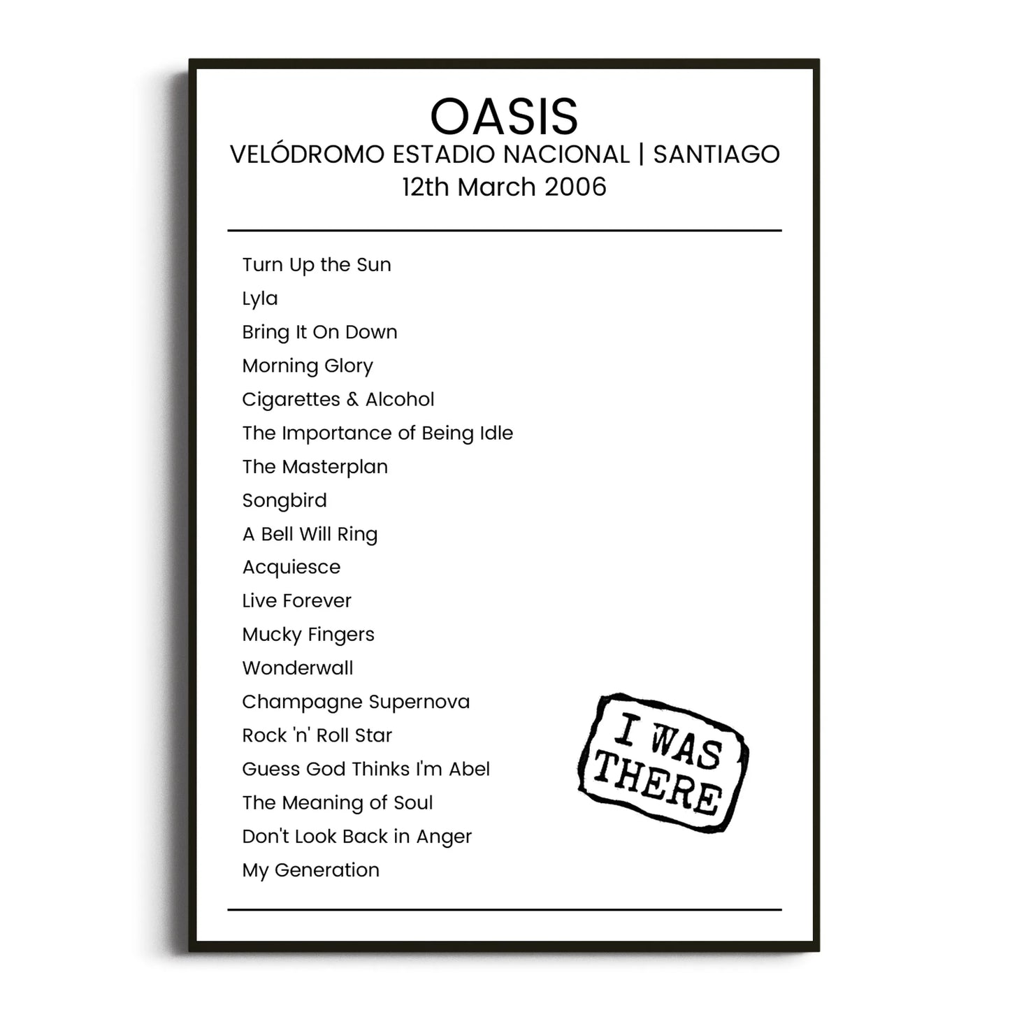 Oasis Santiago 12 March 2006 Setlist Poster