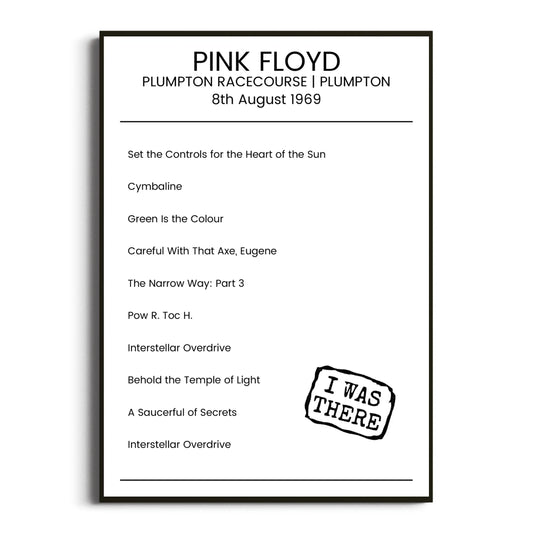 Pink Floyd Plumpton 08 August 1969 Setlist Poster