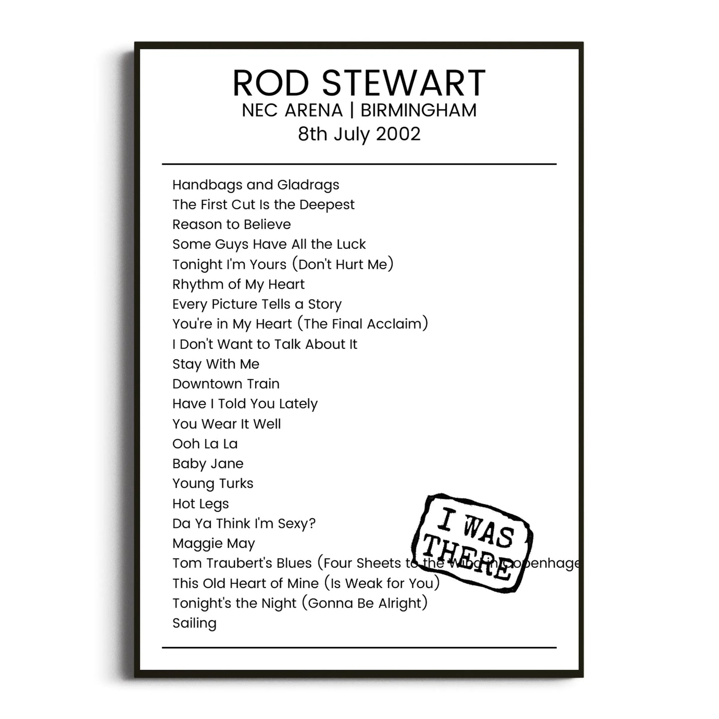 Rod Stewart Birmingham 08 July 2002 Setlist Poster